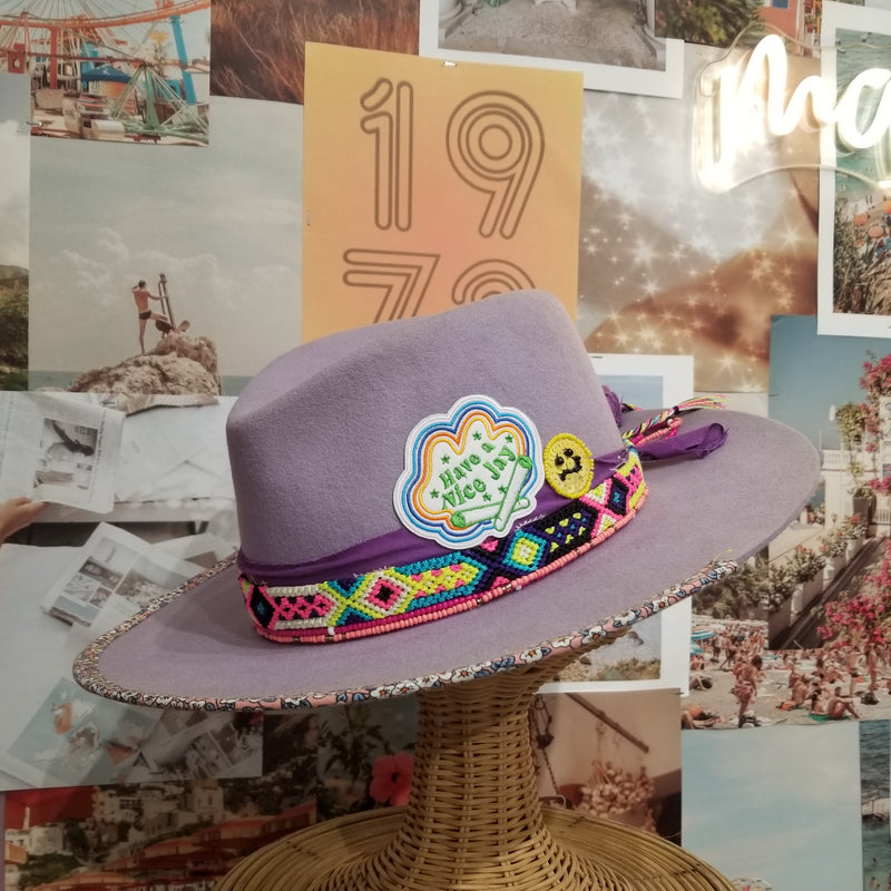 Lavander Patch Hat with Woven Aplique