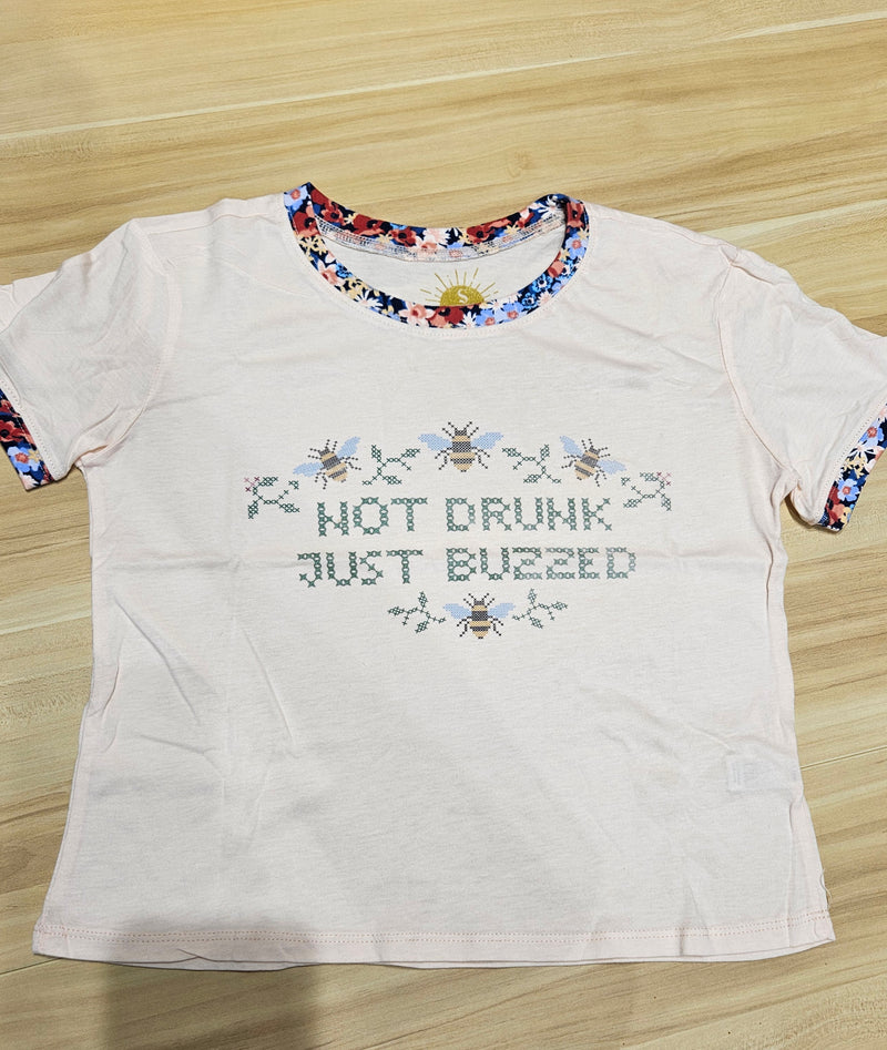 Not Drunk Just Buzzed Floral Ringer Tee