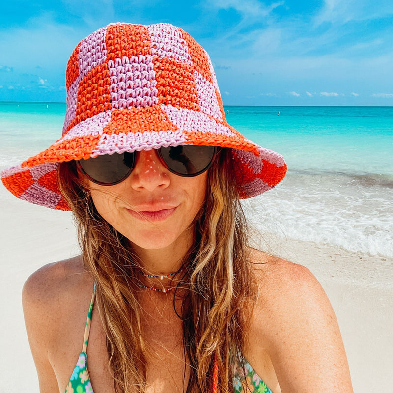 Straw Bucket Hat - Checkerboard