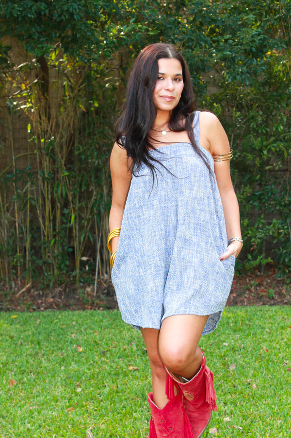 Blue Woven Romper