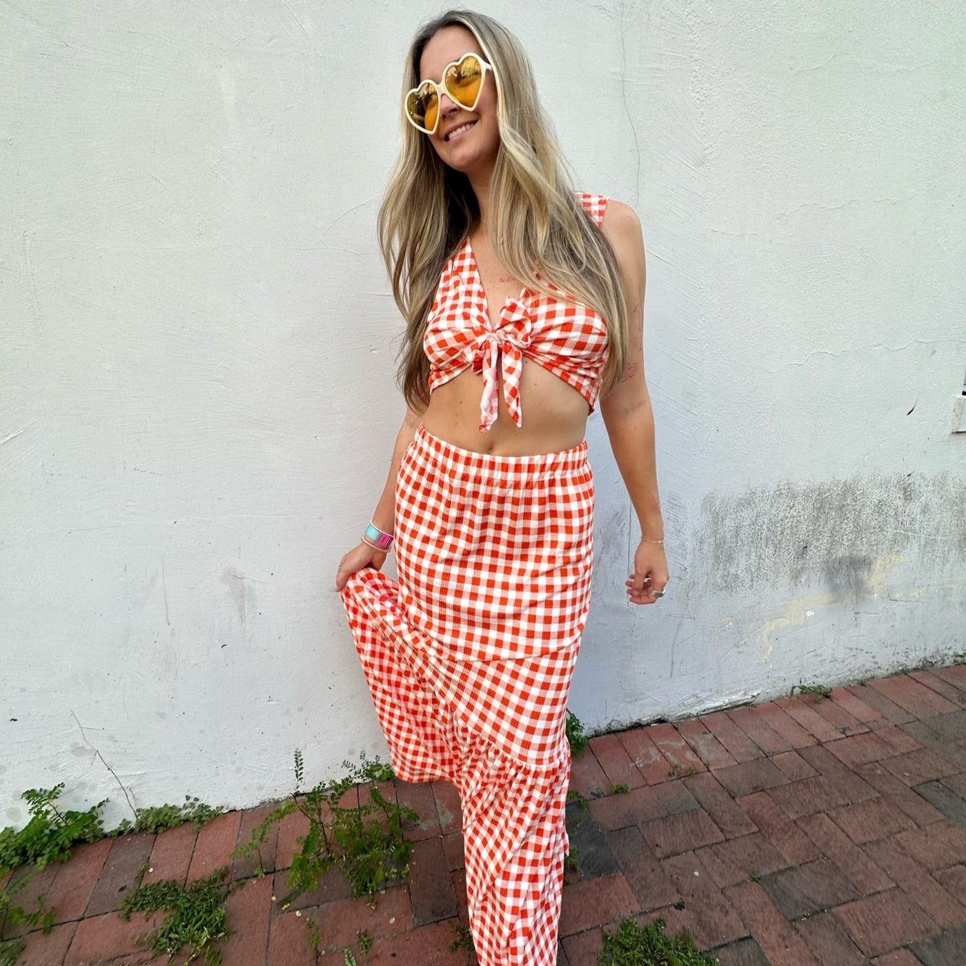 Orange Gingham Maxi Skirt