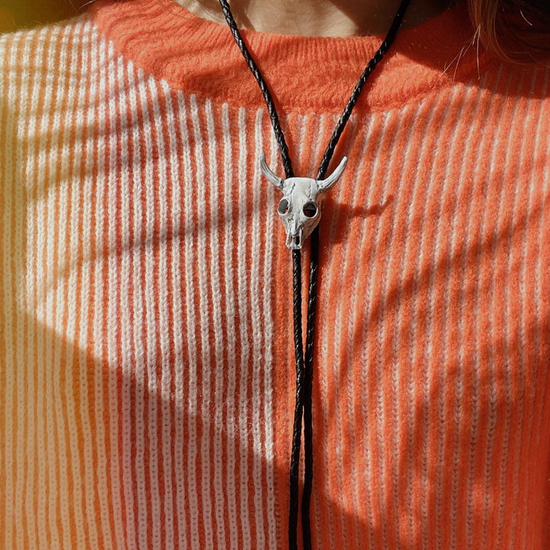 Silver Steer Skull Head Bolo Tie WSL