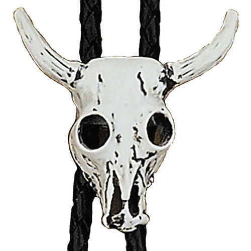 Silver Steer Skull Head Bolo Tie WSL