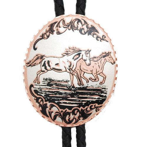 Running Horses on Copper Bolo Tie WSL