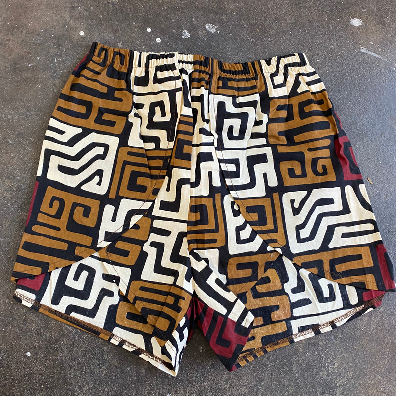 Mocha African Wax Print Shorts - FINAL SALE ITEM