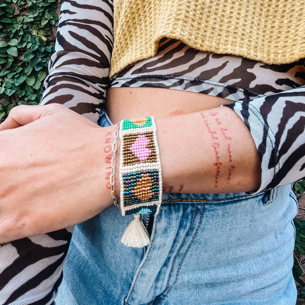 Rainbow Heart Beaded Bracelet