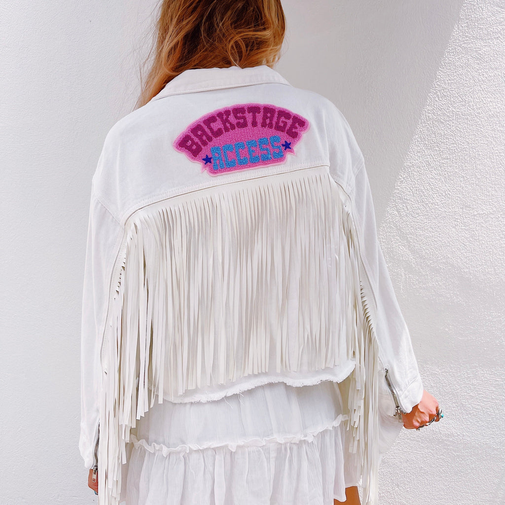 Mamie Ruth | Backstage Access White Fringe Jacket