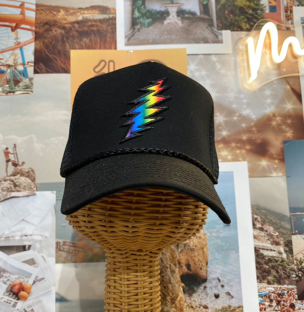 Lightning Bolt Surfing Snapback Trucker Cap Hat Rainbow Bolt