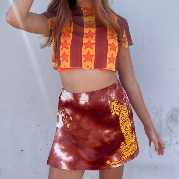 Cheetah Maroon Dyed Mini Skirt
