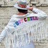 JUST CHILL White Fringe Denim Jacket