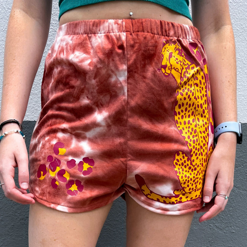 Maroon Dyed Graphic Cheetah Shorts